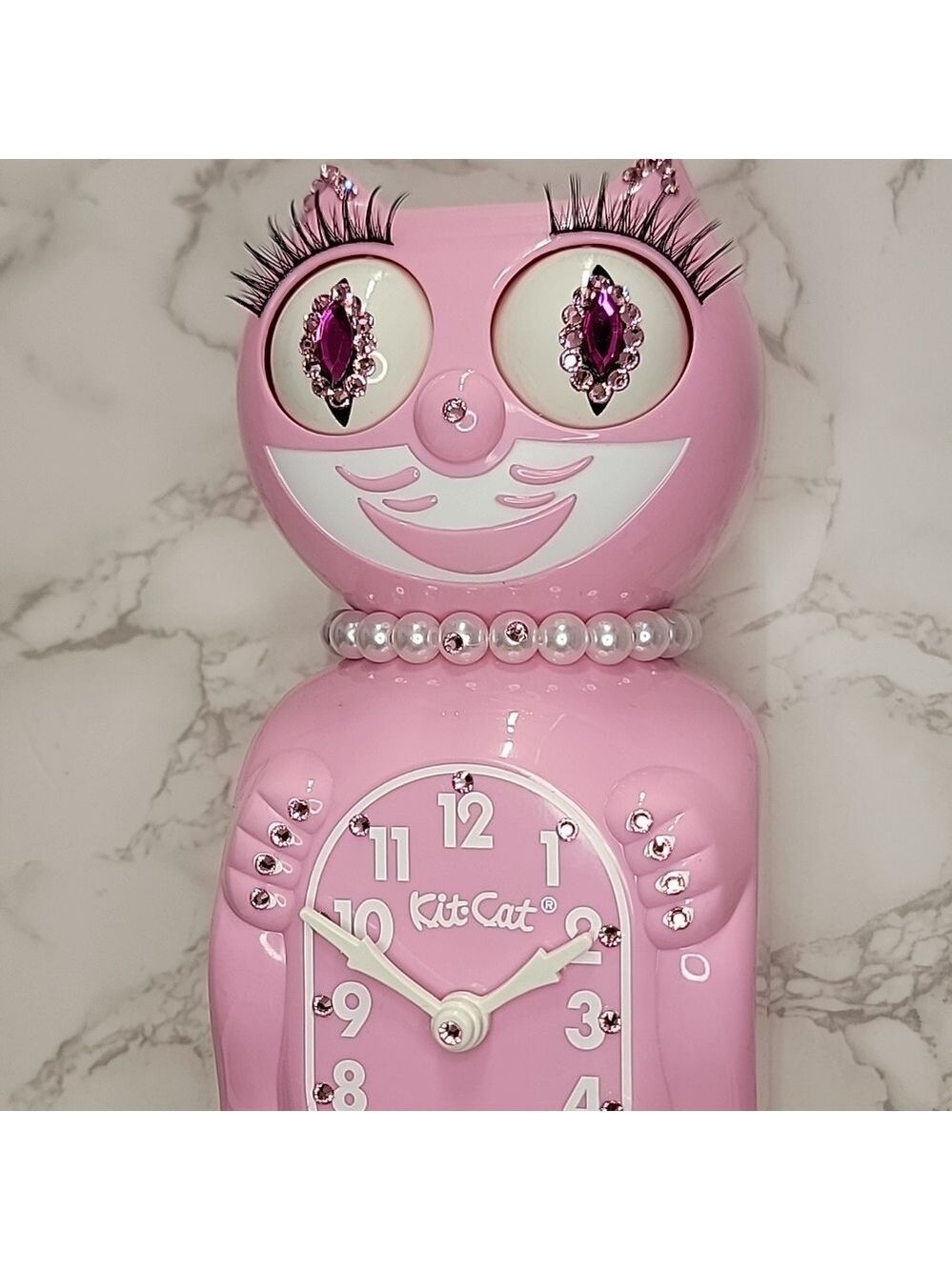 Jeweled Pink Satin Lady Kit-Cat Klock clock SUPER RARE - Picture 5 of 7